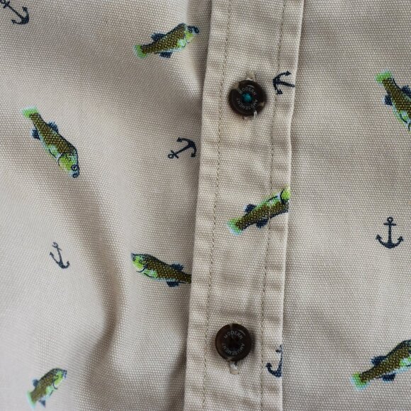 Men's Modern Amusement Shirt Fish Print Long Sleeve Button Up Pocket MEDIUM Beig - Picture 11 of 11